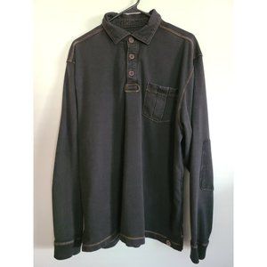Thaddeus Polo Shirt Mens Large Long Sleeve BLACK Cotton Knit  A8